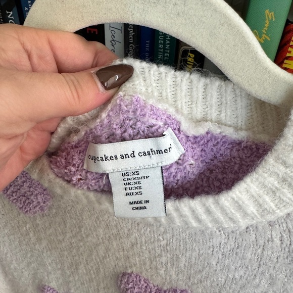 Cupcakes & Cashmere revolve purple fuzzy knit hearts kawaii pullover sweater - Picture 3 of 5